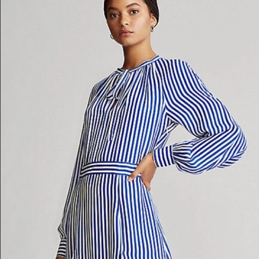 Polo Ralph Lauren silk dress royal/white